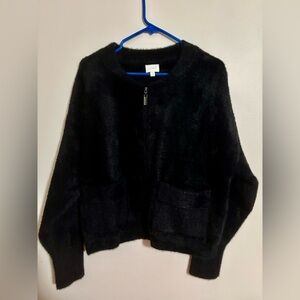 Cyrus Black Fuzzy Sweater with Zip